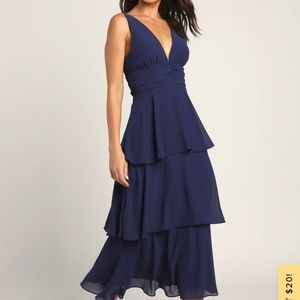 Celebration Time Navy Blue Sleeveless Tiered Midi Dress